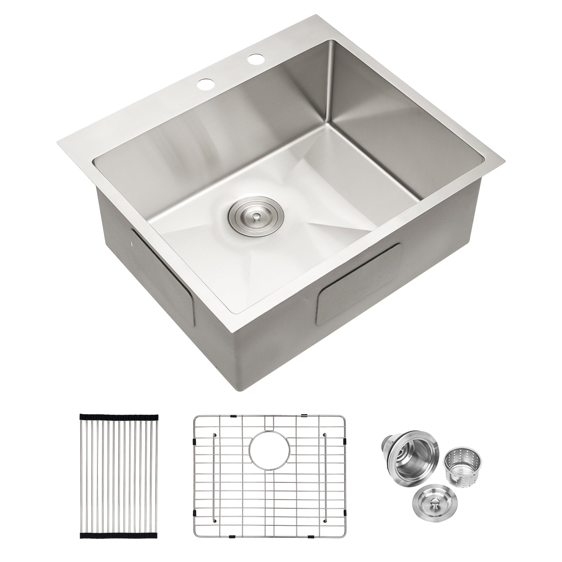 Stainless Steel Drop In Kitchen Sink 25 Inch Drop In Topmount Sinks 16 Gauge R10 Tight Radius Deep Single Bowl 25" Basin Sink Brushed Nickel Stainless Steel