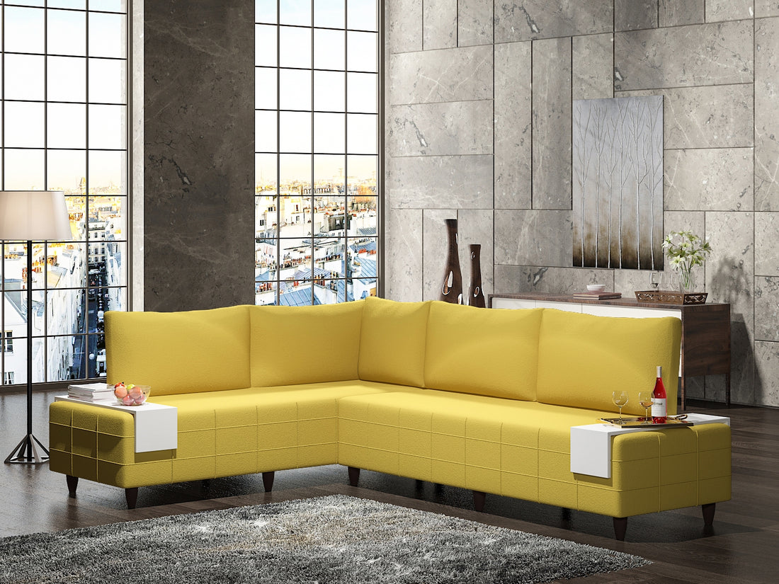 Inferno Sectional, Yellow Yellow Foam Solid Wood 7 Seat