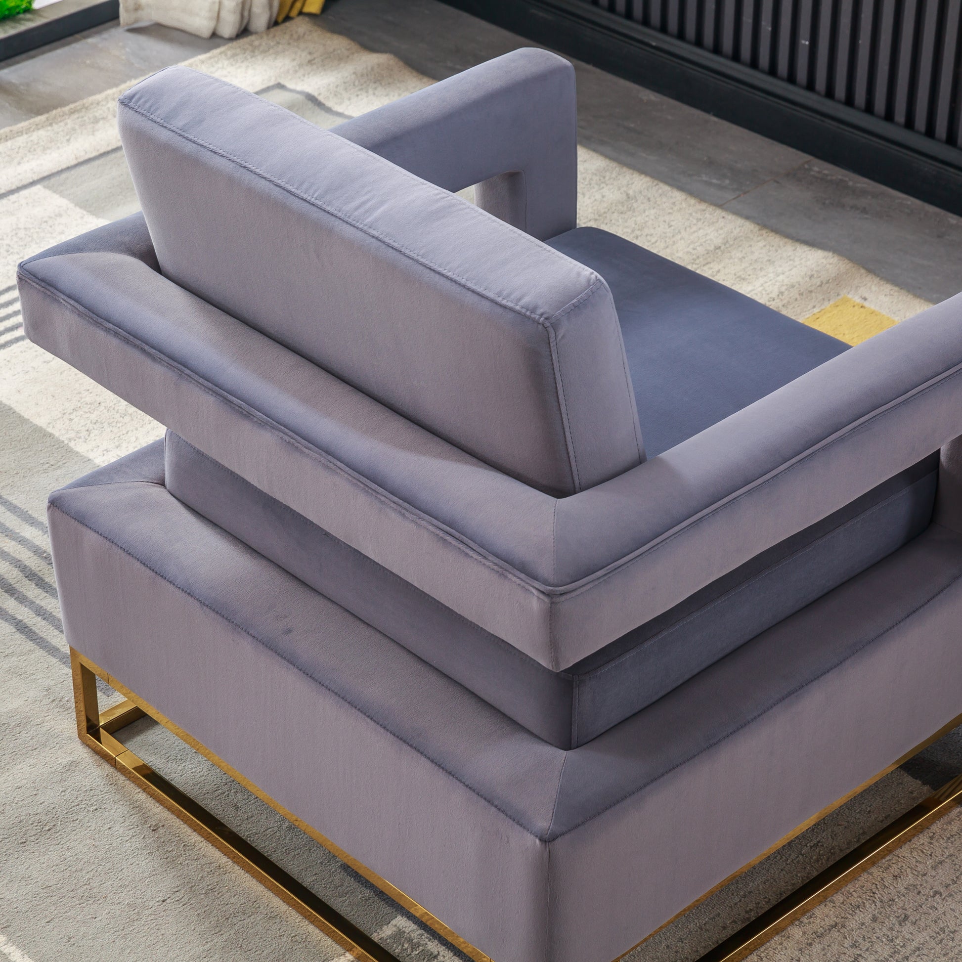 Modern Velvet Accent Chair, Elegant Armchair With Stainless Steel Base Grey Velvet