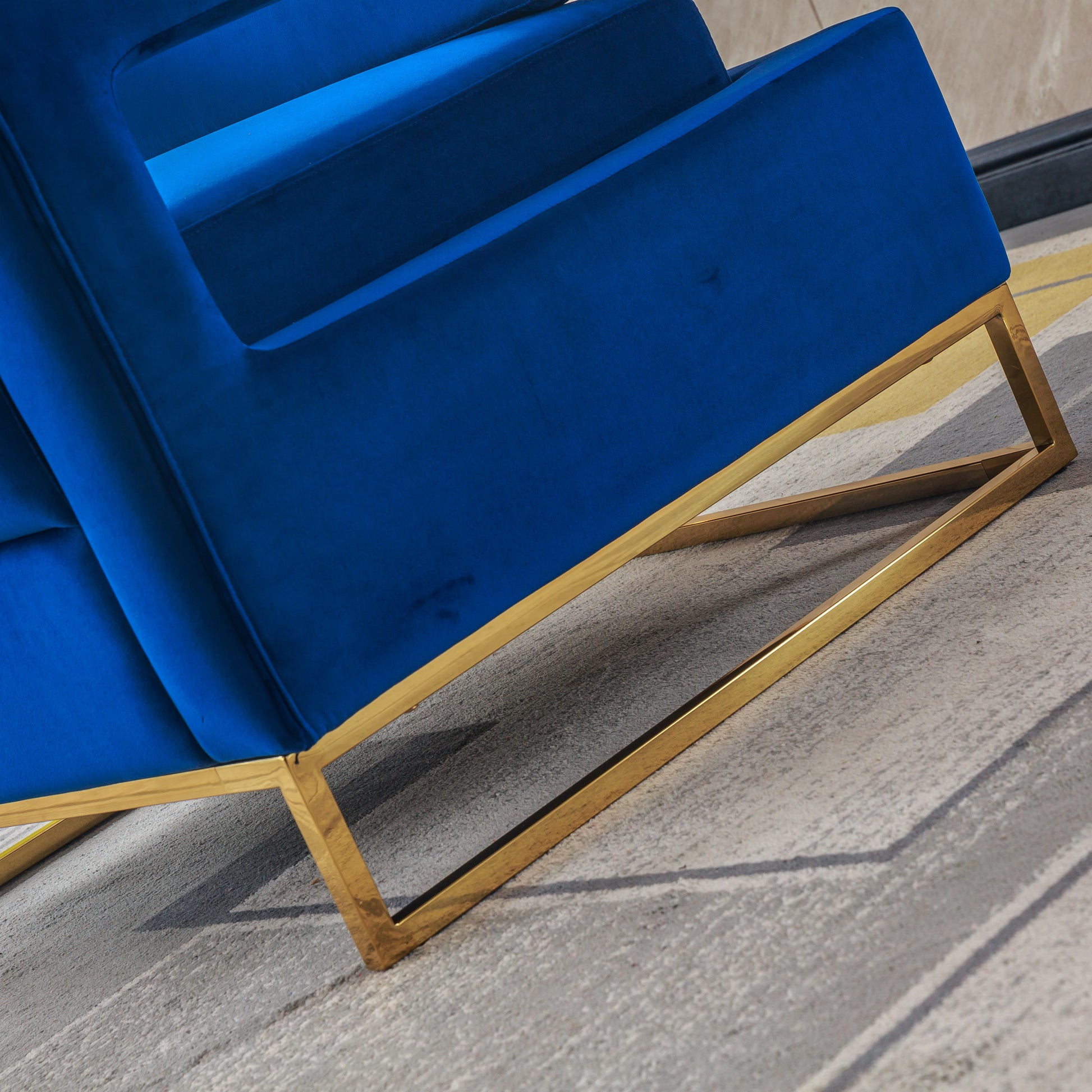 Modern Velvet Accent Chair, Elegant Armchair With Stainless Steel Base Blue Velvet