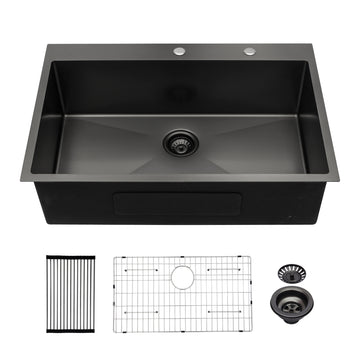 33X22 Inch Kitchen Sink Drop In Gunmetal Black 16 Gauge Stainless Steel 33" Single Bowl Topmount Kitchen Sink Basin Gunmetal Black Stainless Steel