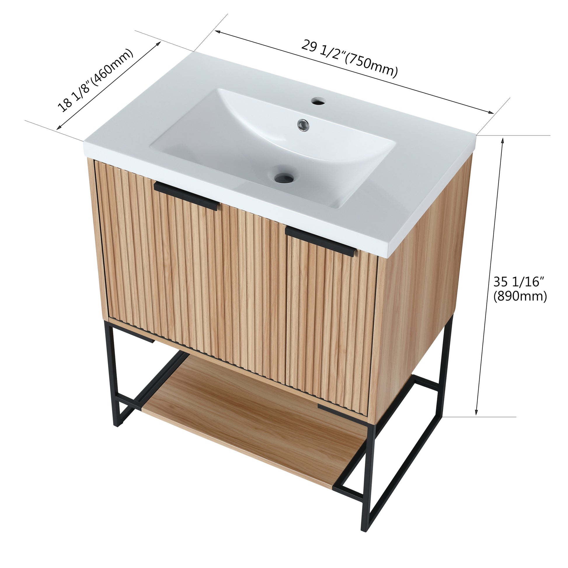 30 Inch Freestanding Bathroom Vanity With Resin Basin,30X18, W99951318 1 Maple 1 1 Soft Close Doors Bathroom Freestanding Modern Plywood