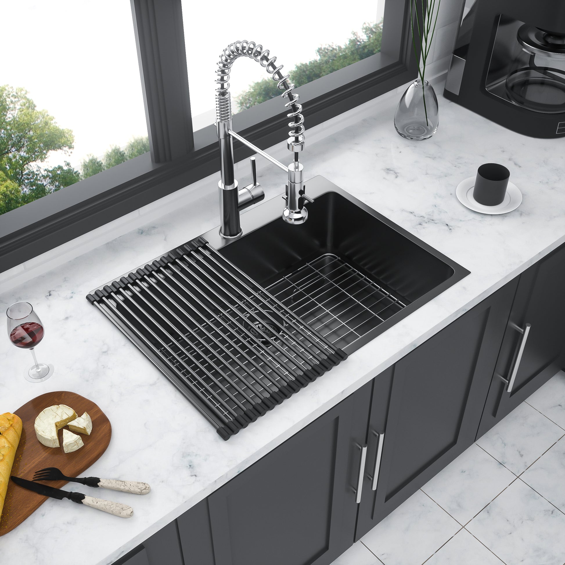 33X22 Inch Kitchen Sink Drop In Gunmetal Black 16 Gauge Stainless Steel 33" Single Bowl Topmount Kitchen Sink Basin Gunmetal Black Stainless Steel