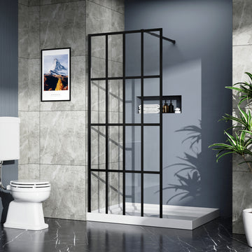 Goodyo 34" X 72" Shower Door Walk In Black Finish Black Glass