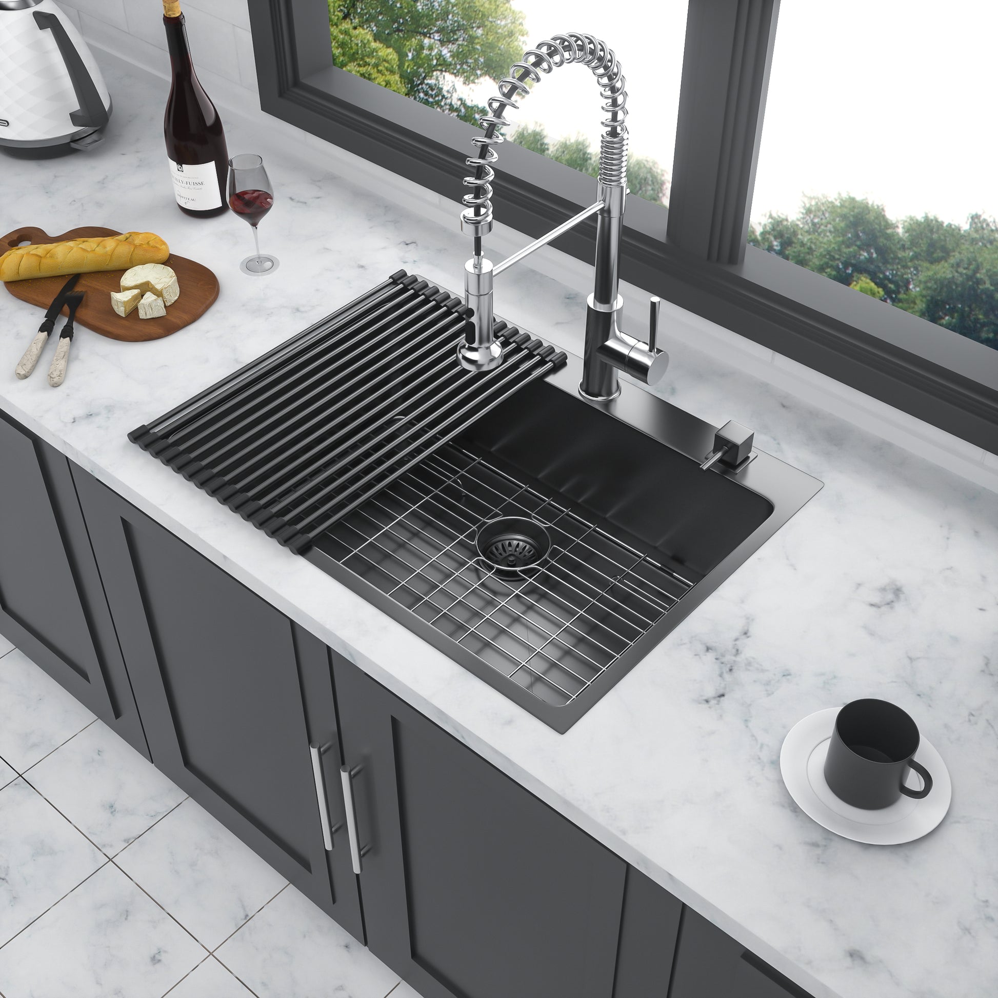 33X22 Inch Kitchen Sink Drop In Gunmetal Black 16 Gauge Stainless Steel 33" Single Bowl Topmount Kitchen Sink Basin Gunmetal Black Stainless Steel