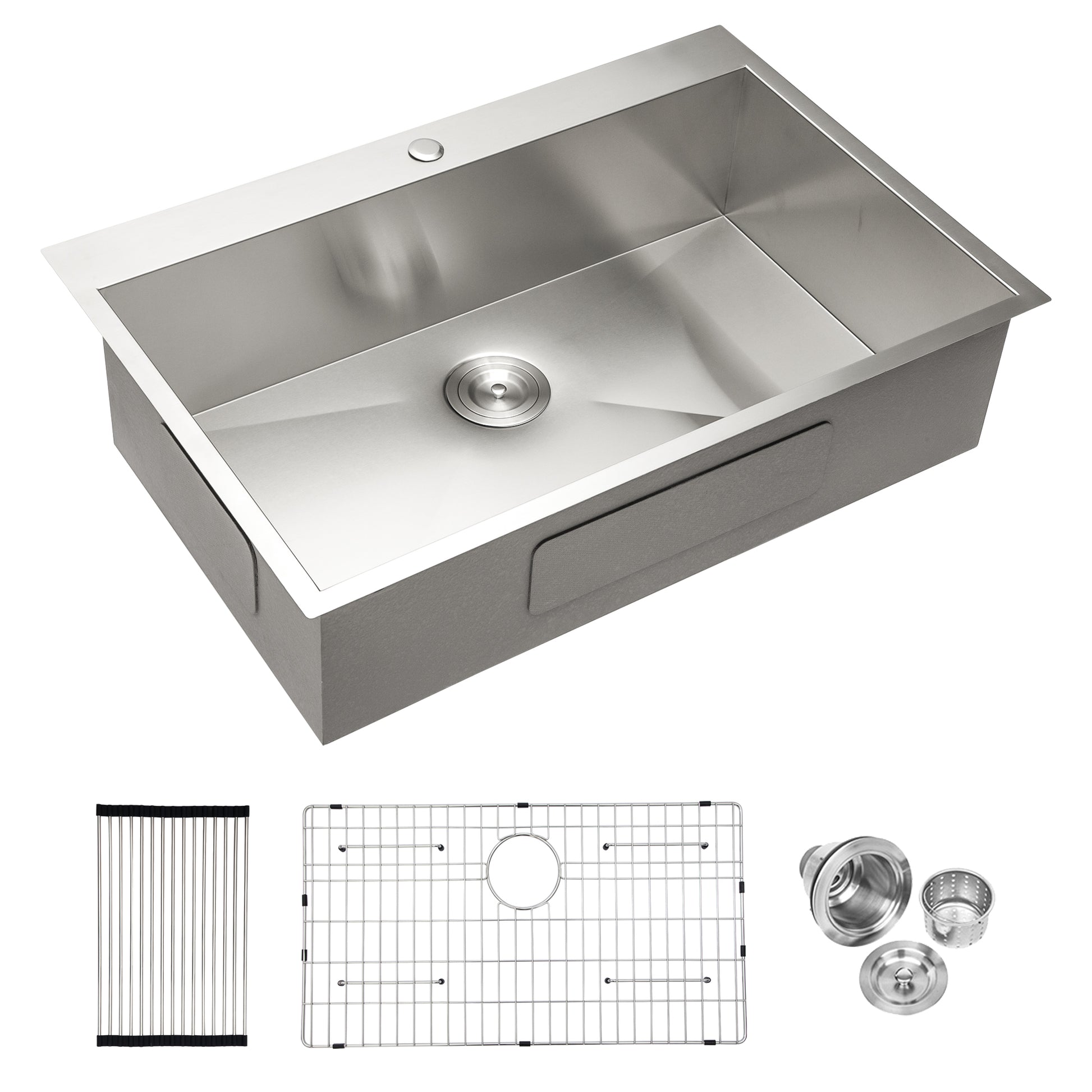 28 Inch Drop In Sink 28 Inch Kitchen Sink Drop In Topmount Single Bowl Sink 18 Gauge Stainless Steel Kitchen Sink Basin Brushed Nickel Stainless Steel