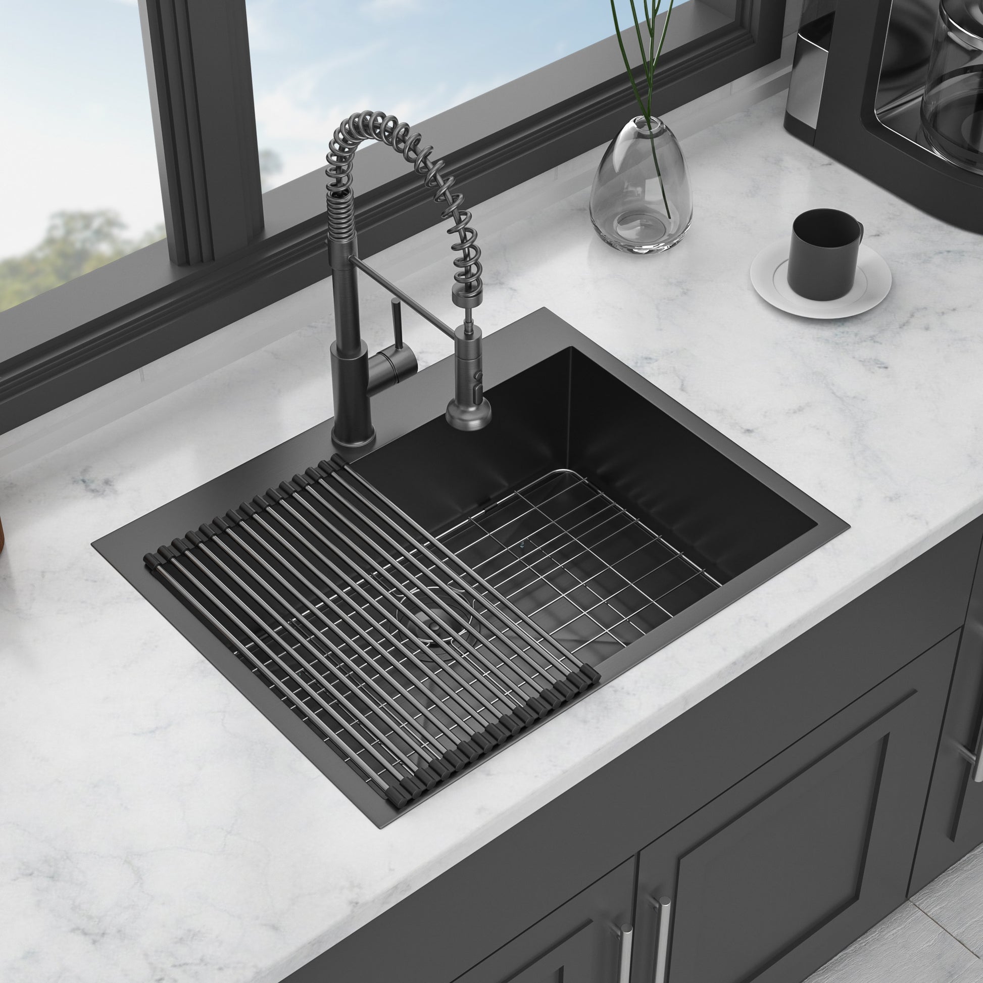 28 Kitchen Sink Drop In 28X22 Gunmetal Black Drop In Topmount 18 Gauge Stainless Steel Kitchen Sink Gunmetal Black Stainless Steel