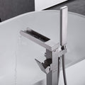 Bathroom Freestanding Waterfall Tub Filler Brushed Nickel Floor Mount Faucet With Hand Shower Brushed Nickel Stainless Steel
