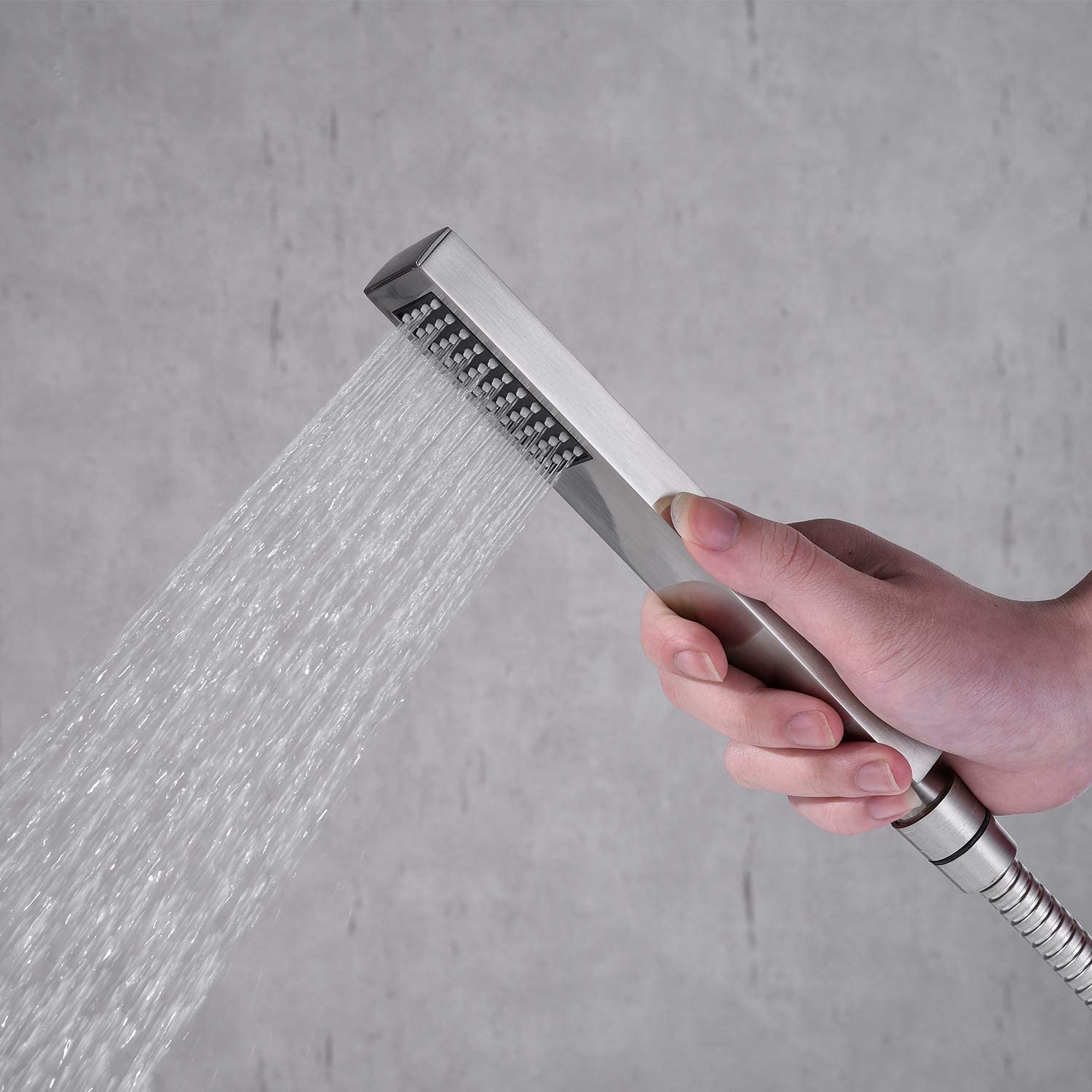 Bathroom Freestanding Waterfall Tub Filler Brushed Nickel Floor Mount Faucet With Hand Shower Brushed Nickel Stainless Steel