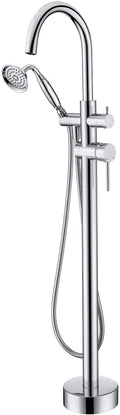 Freestanding Tub Filler Bathtub Faucet Chrome With Hand Held Shower Floor Mount Chrome Brass
