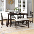 6 Piece Counter Height Dining Table Set Table With Shelf 4 Chairs And Bench For Dining Room Espresso Espresso Solid Wood