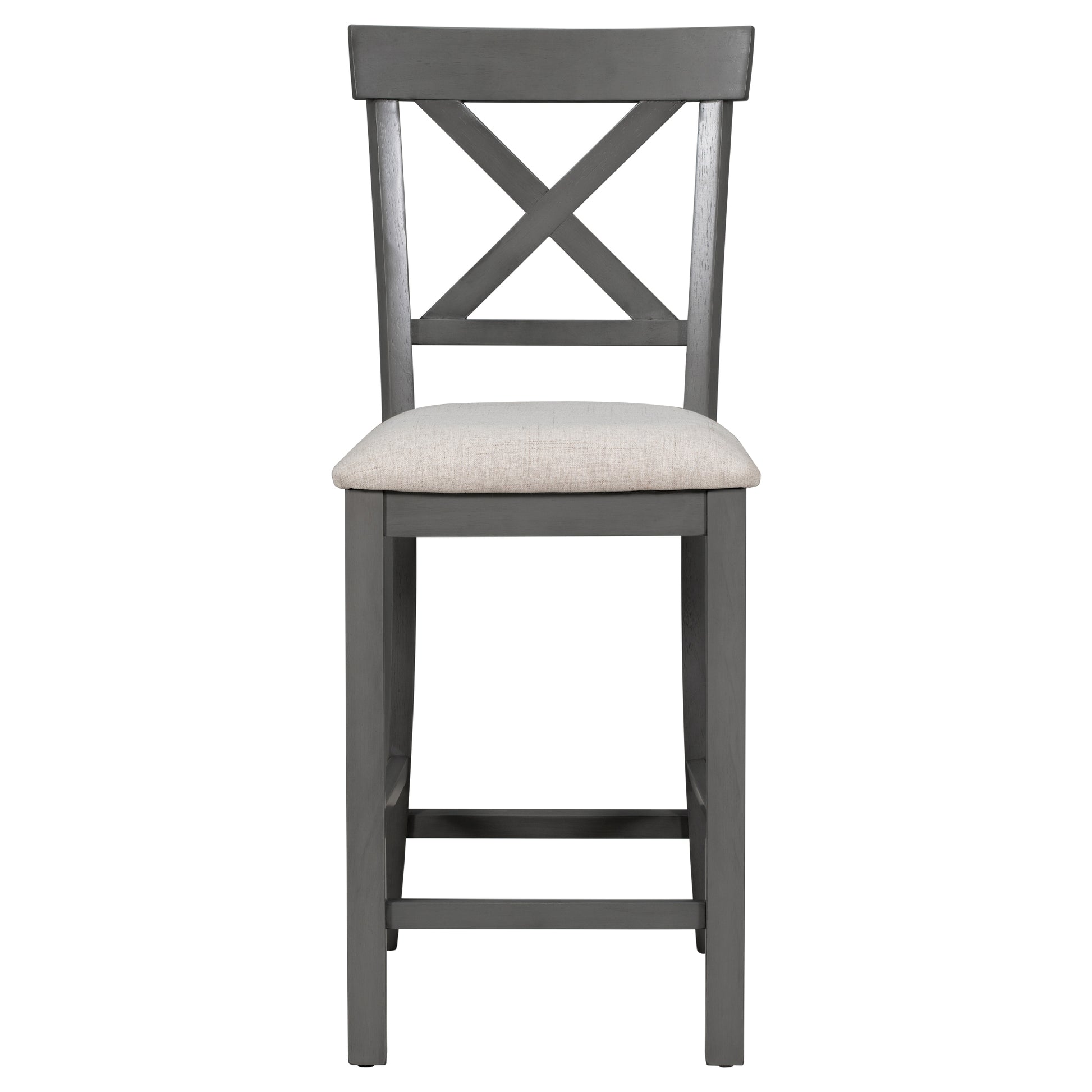 6 Piece Counter Height Dining Table Set Table With Shelf 4 Chairs And Bench For Dining Room Gray Gray Solid Wood