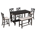 6 Piece Counter Height Dining Table Set Table With Shelf 4 Chairs And Bench For Dining Room Espresso Espresso Solid Wood