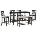 6 Piece Counter Height Dining Table Set Table With Shelf 4 Chairs And Bench For Dining Room Espresso Espresso Solid Wood