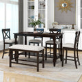 6 Piece Counter Height Dining Table Set Table With Shelf 4 Chairs And Bench For Dining Room Espresso Espresso Solid Wood