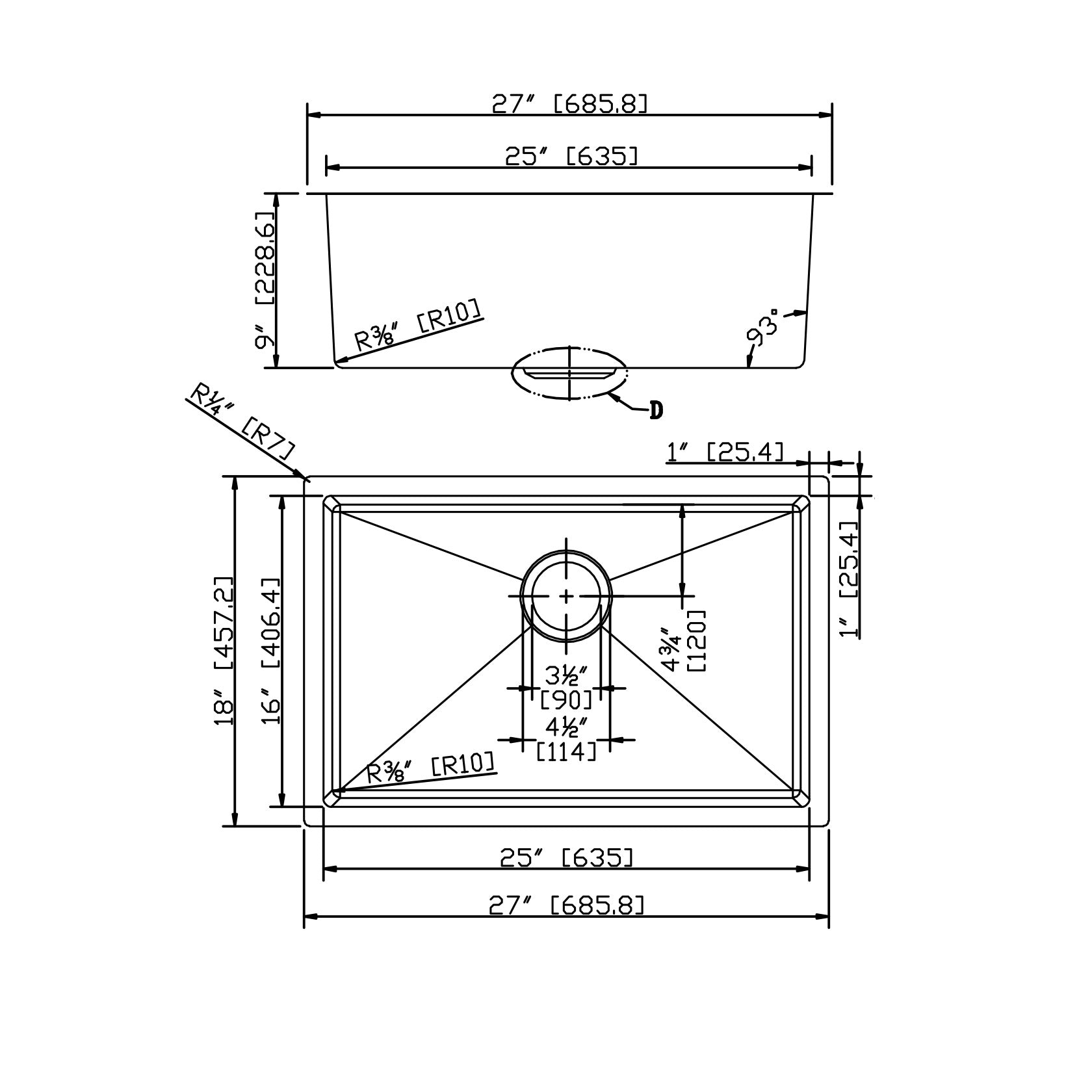 27" L X 18" W Undermount Kitchen Sink With Sink Grid Silver Stainless Steel