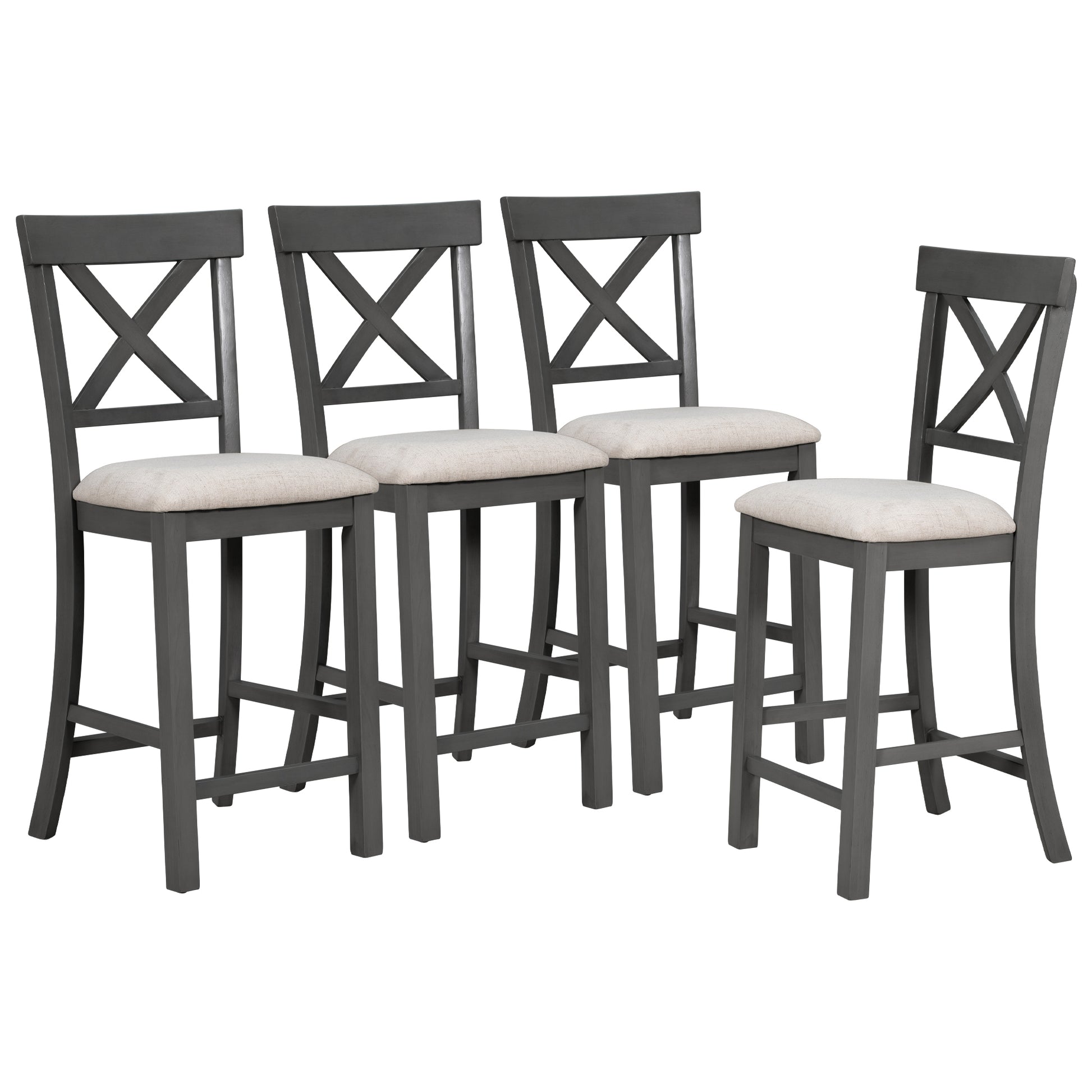 6 Piece Counter Height Dining Table Set Table With Shelf 4 Chairs And Bench For Dining Room Gray Gray Solid Wood