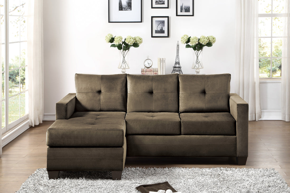 Unique Style Coffee Color 1Pc Reversible Sofa Chaise Microfiber Fabric Upholstered Track Arms Tufted High Density Form Sectional Sofa Coffee Primary Living Space Solid Wood