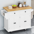 Kitchen Island Cart with Two Storage Cabinets and Two white-mdf