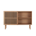 Modern Sideboard With 4 Cabinet, Storage Cabinet, Tv Standanti Topple Design, And Large Countertop Walnut Wood Stainless Steel