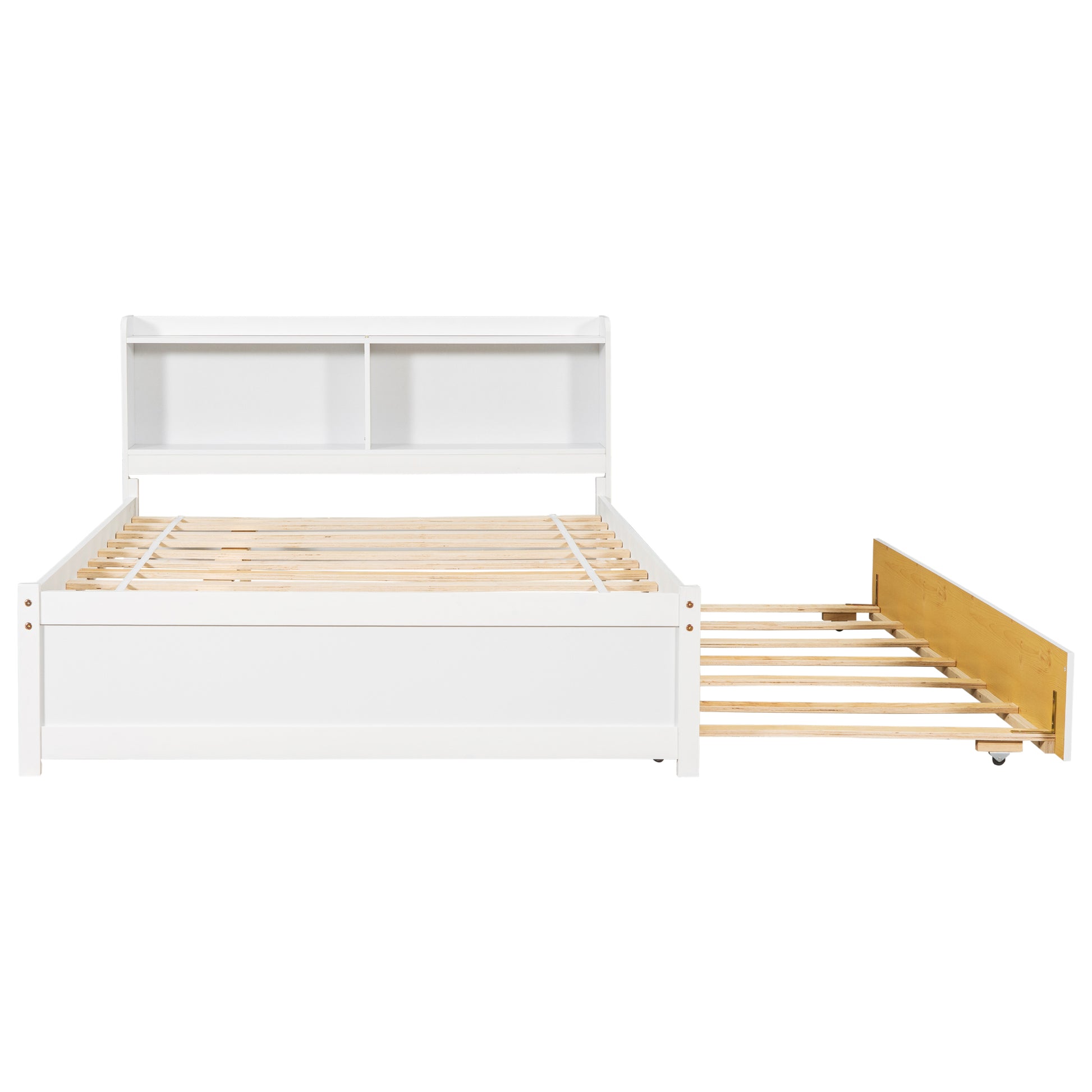 Full Bed With Trundle,Bookcase,White Full White Pine