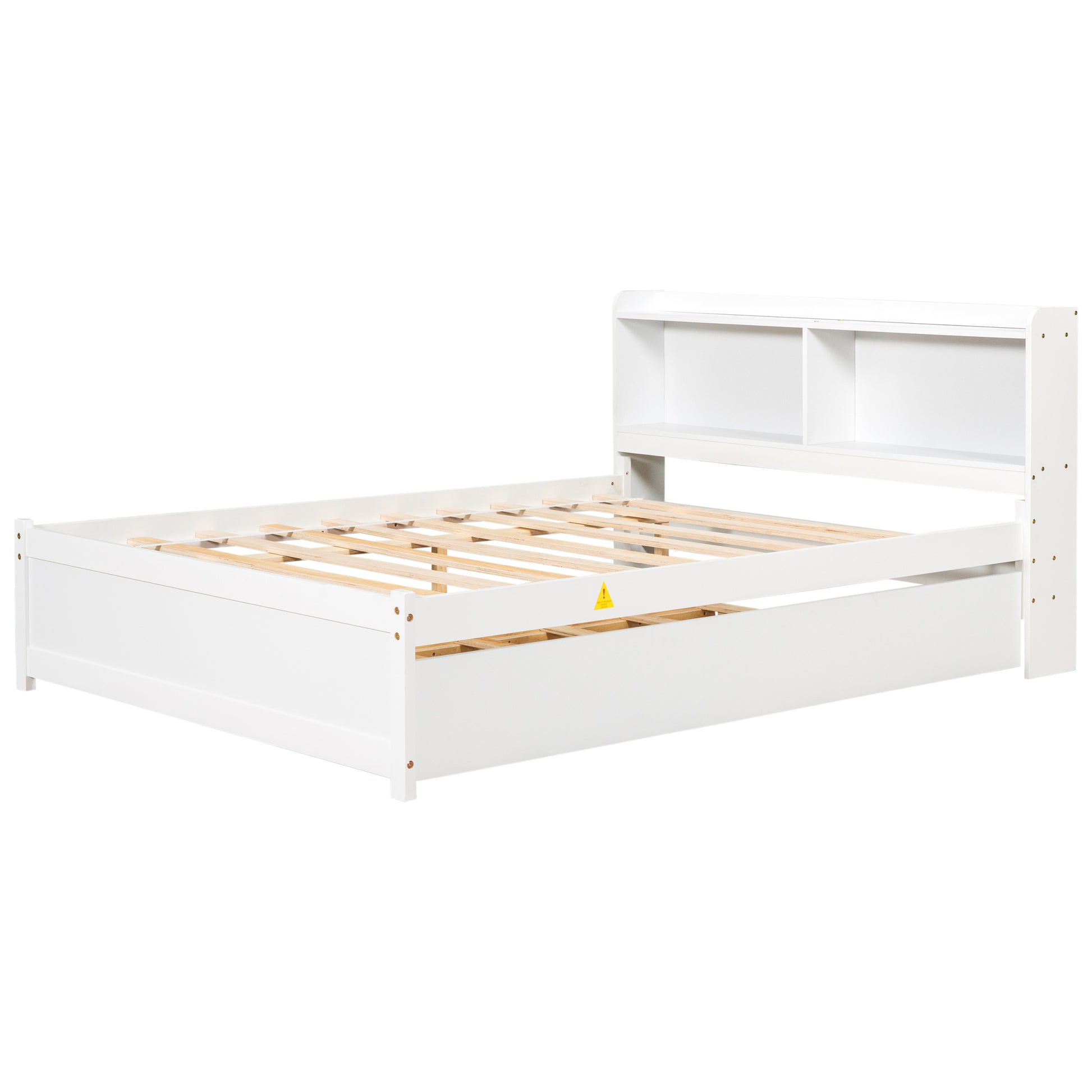 Full Bed With Trundle,Bookcase,White Full White Pine