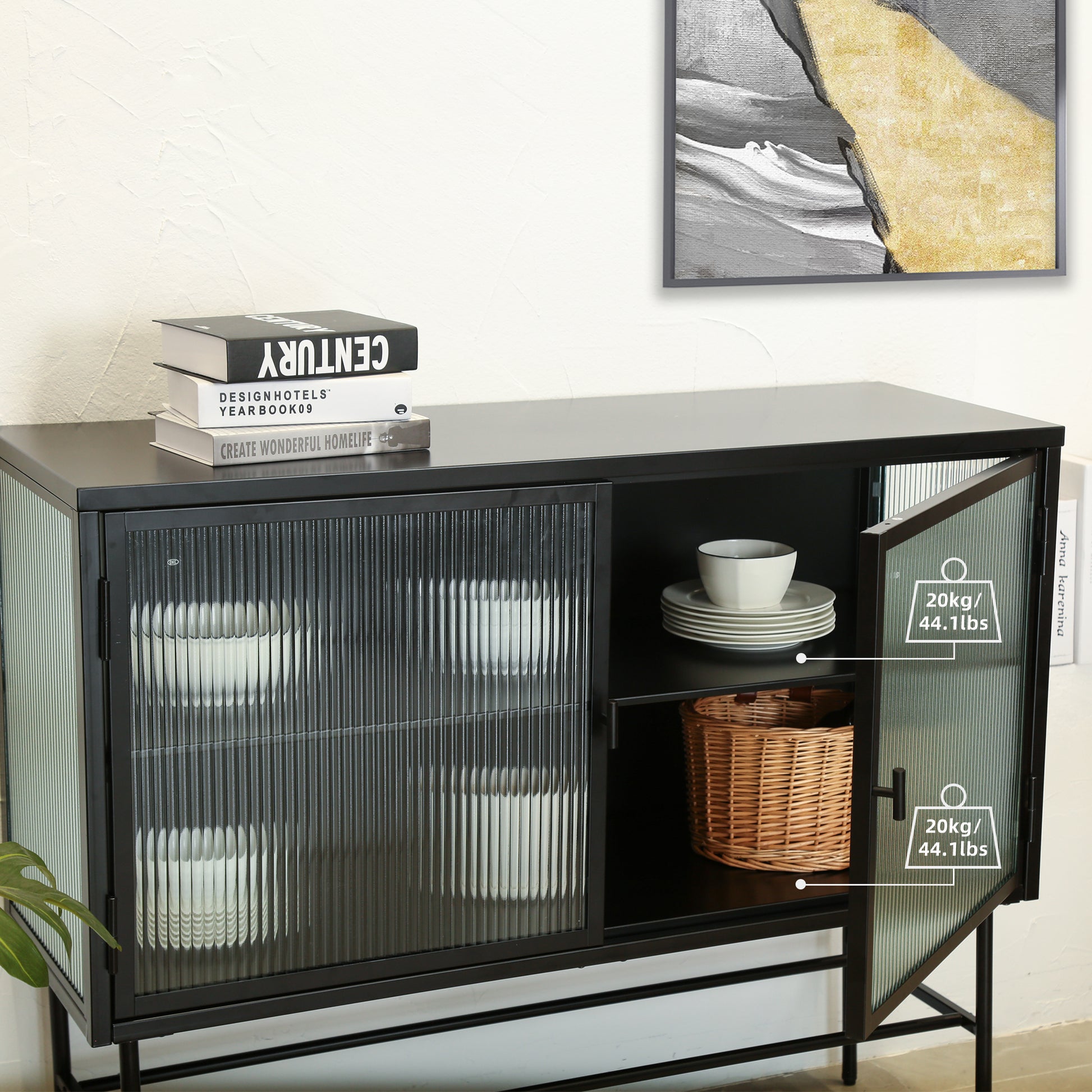 Retro Style Console Table Simple Modern Sideboard Storage Cabinet With Detachable Wide Shelves For Entryway Living Room Bathroom Dining Room Black Black Steel