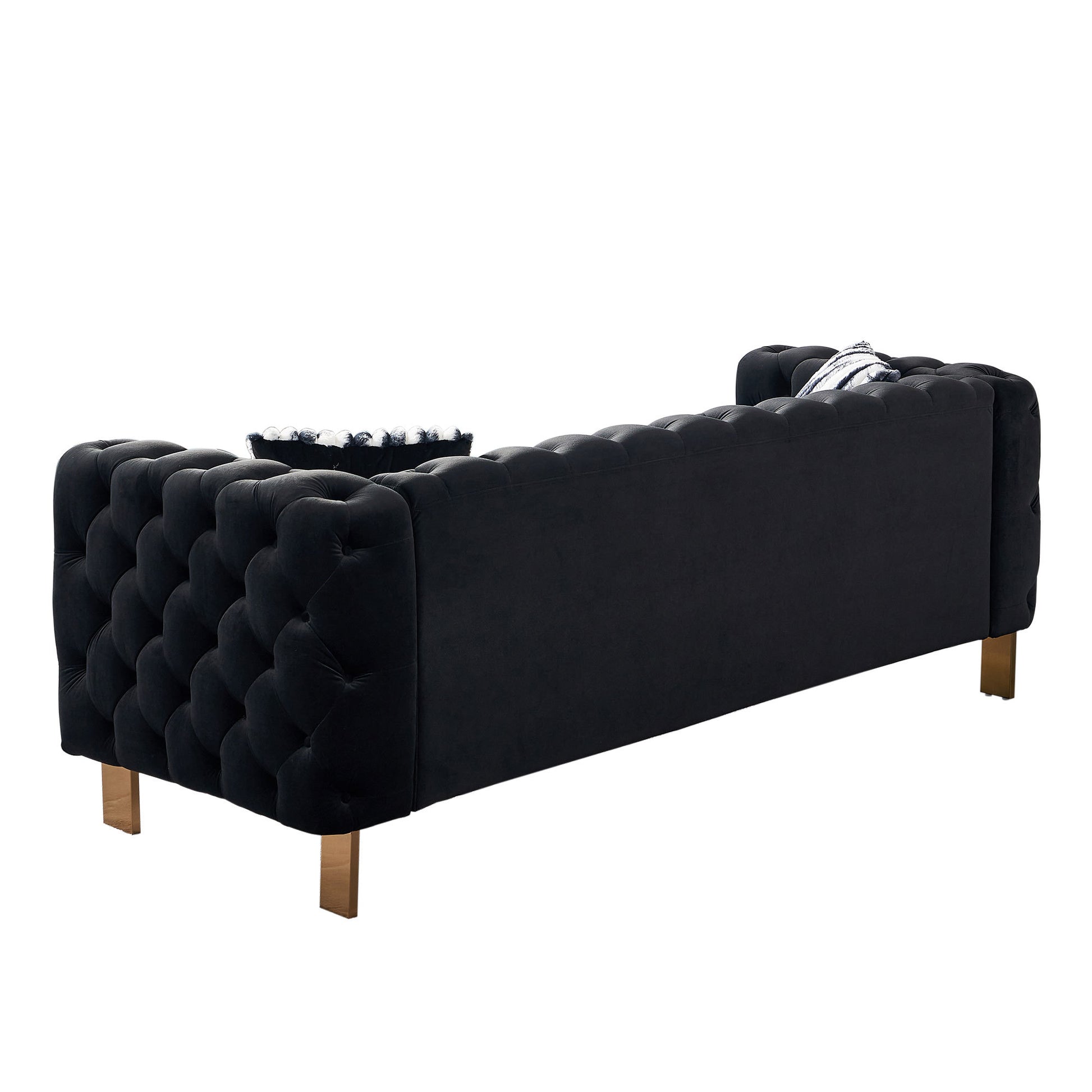 Chesterfield Modern Tufted Velvet Living Room Sofa, 84.25''W Couch,Black Black Velvet Wood Primary Living Space Tufted Back Modern Square Arms Foam Velvet 2 Seat