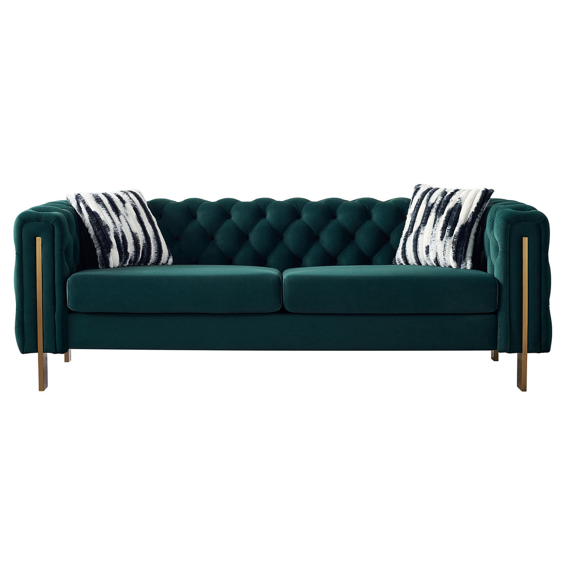 Chesterfield Modern Tufted Velvet Living Room Sofa, 84.25''W Couch,Green Green Foam Velvet