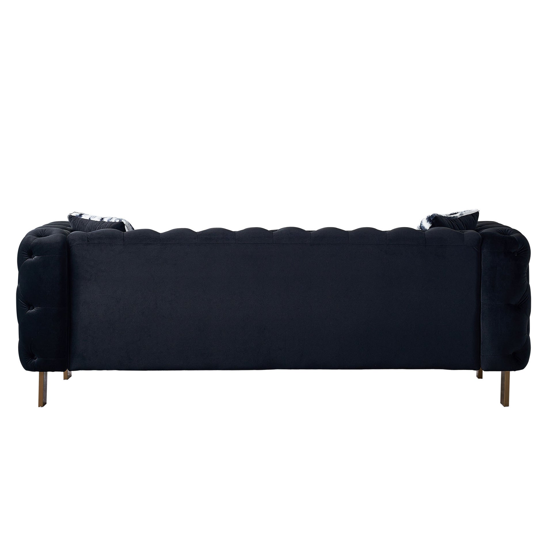 Chesterfield Modern Tufted Velvet Living Room Sofa, 84.25''W Couch,Black Black Velvet Wood Primary Living Space Tufted Back Modern Square Arms Foam Velvet 2 Seat