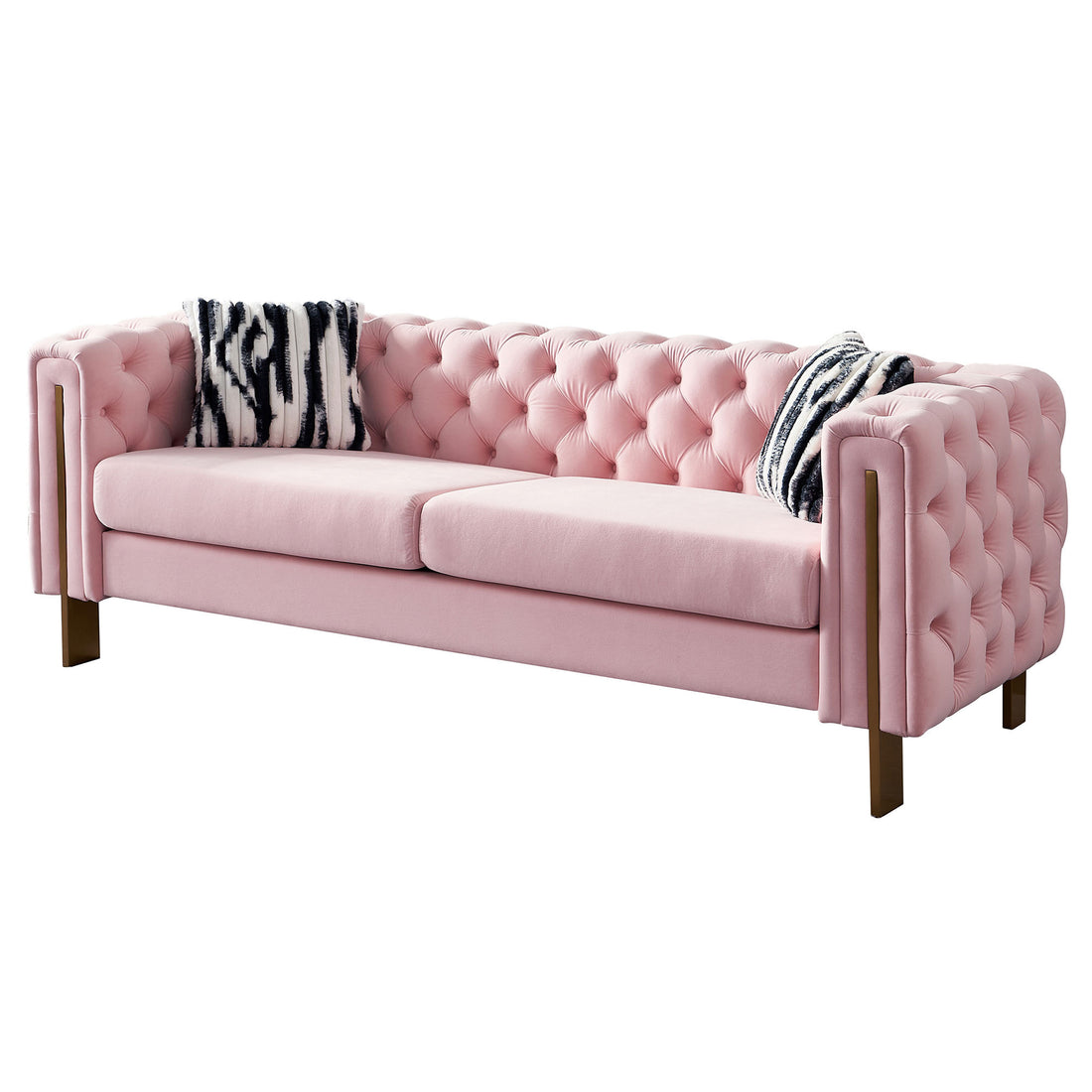 Chesterfield Modern Tufted Velvet Living Room Sofa, 84.25''W Couch,Pink Pink Foam Velvet