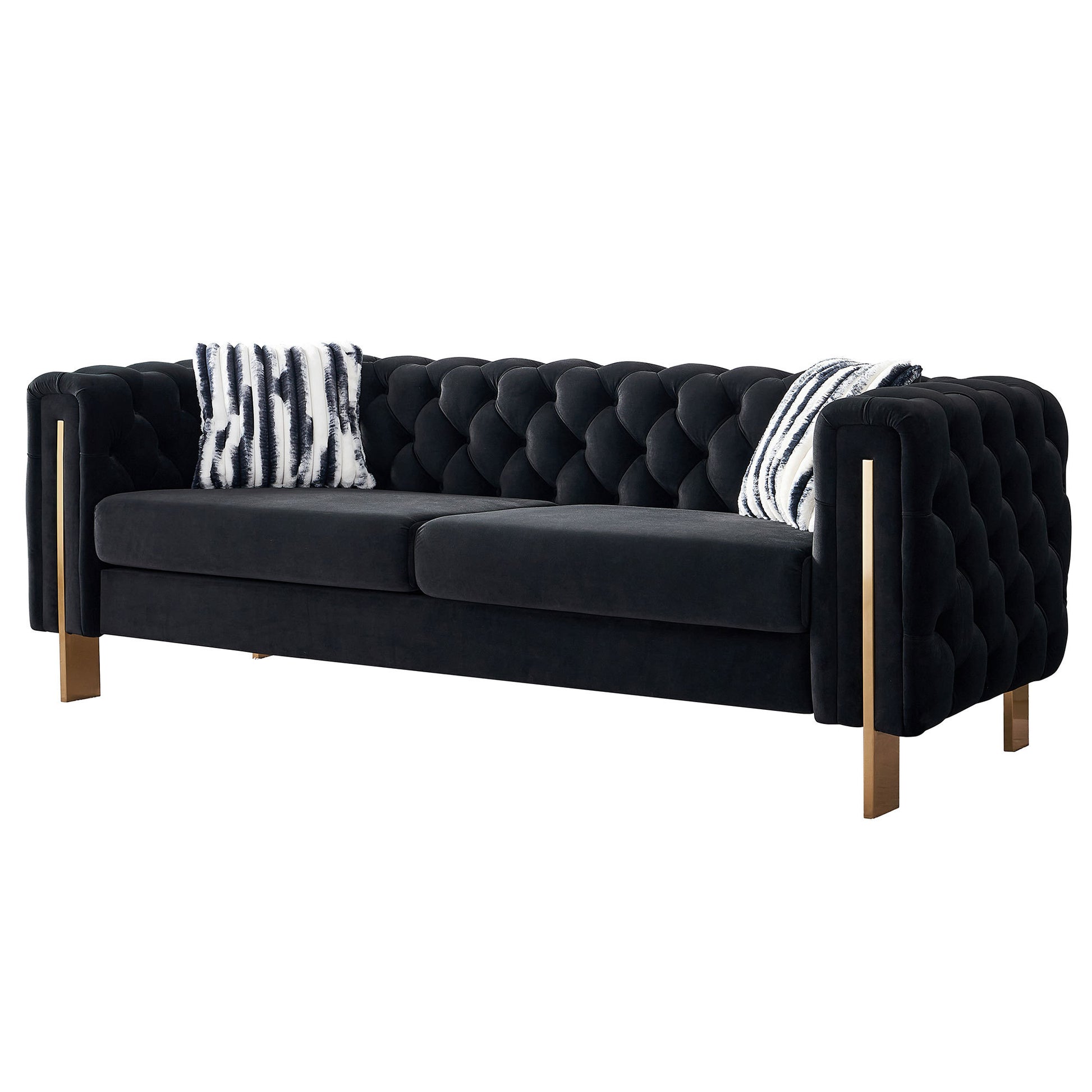 Chesterfield Modern Tufted Velvet Living Room Sofa, 84.25''W Couch,Black Black Velvet Wood Primary Living Space Tufted Back Modern Square Arms Foam Velvet 2 Seat