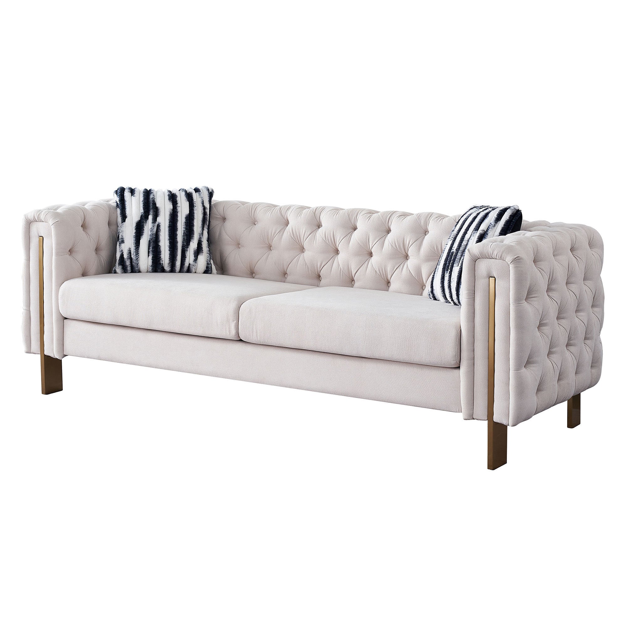 Modern Living Room Sofa Linen Square Arm Sofa, 84.25" beige-linen-wood-primary living space-tufted