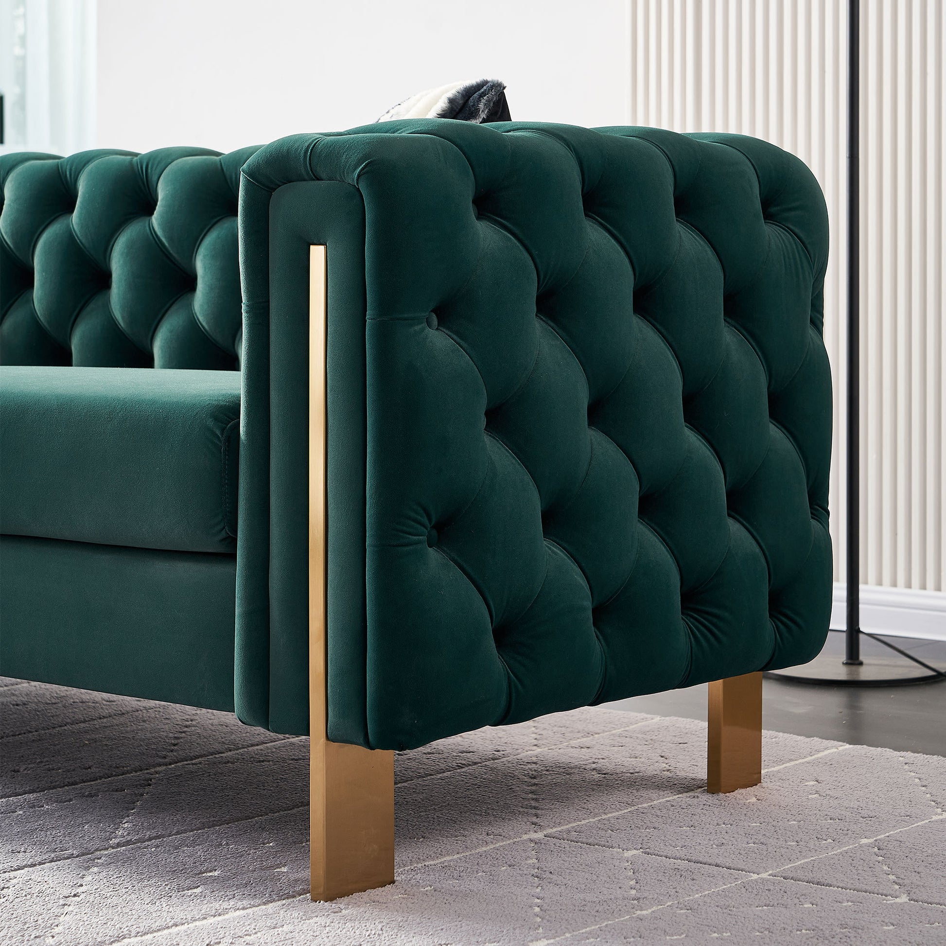 Chesterfield Modern Tufted Velvet Living Room Sofa, 84.25''W Couch,Green Green Foam Velvet