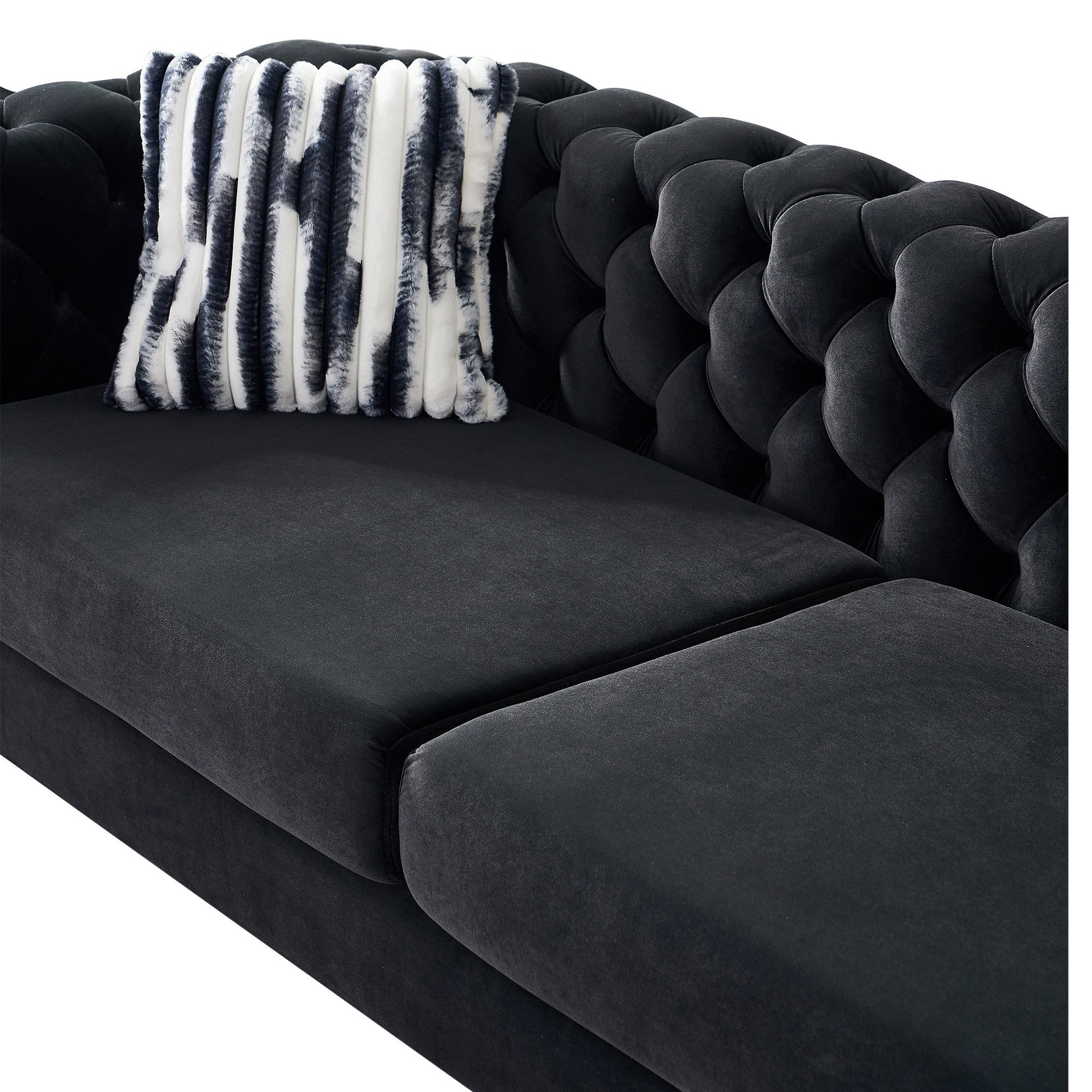 Chesterfield Modern Tufted Velvet Living Room Sofa, 84.25''W Couch,Black Black Velvet Wood Primary Living Space Tufted Back Modern Square Arms Foam Velvet 2 Seat