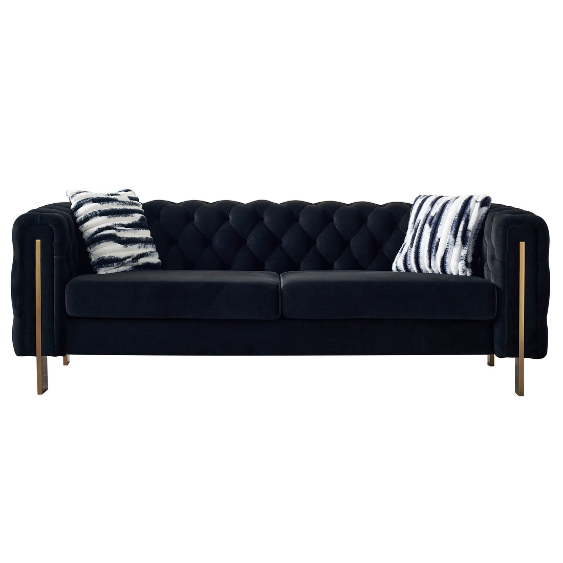 Chesterfield Modern Tufted Velvet Living Room Sofa, 84.25''W Couch,Black Black Velvet Wood Primary Living Space Tufted Back Modern Square Arms Foam Velvet 2 Seat