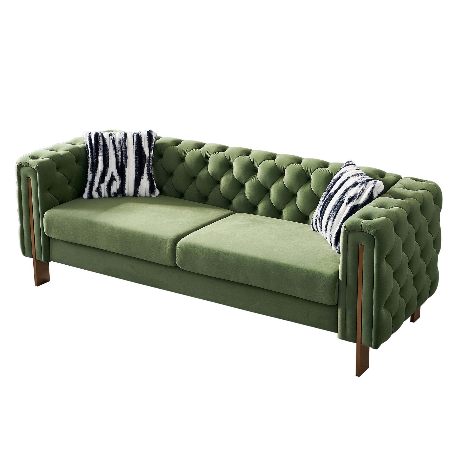 Chesterfield Modern Tufted Velvet Living Room Sofa, 84.25''W Couch,Mint Green Mint Green Velvet Wood Primary Living Space Tufted Back Modern Square Arms Foam Velvet 2 Seat