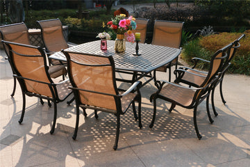Square 8 Person 63.98" Long Aluminum Dining Set Antique Bronze Aluminum