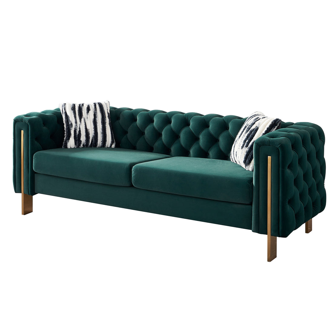 Chesterfield Modern Tufted Velvet Living Room Sofa, 84.25''W Couch,Green Green Foam Velvet