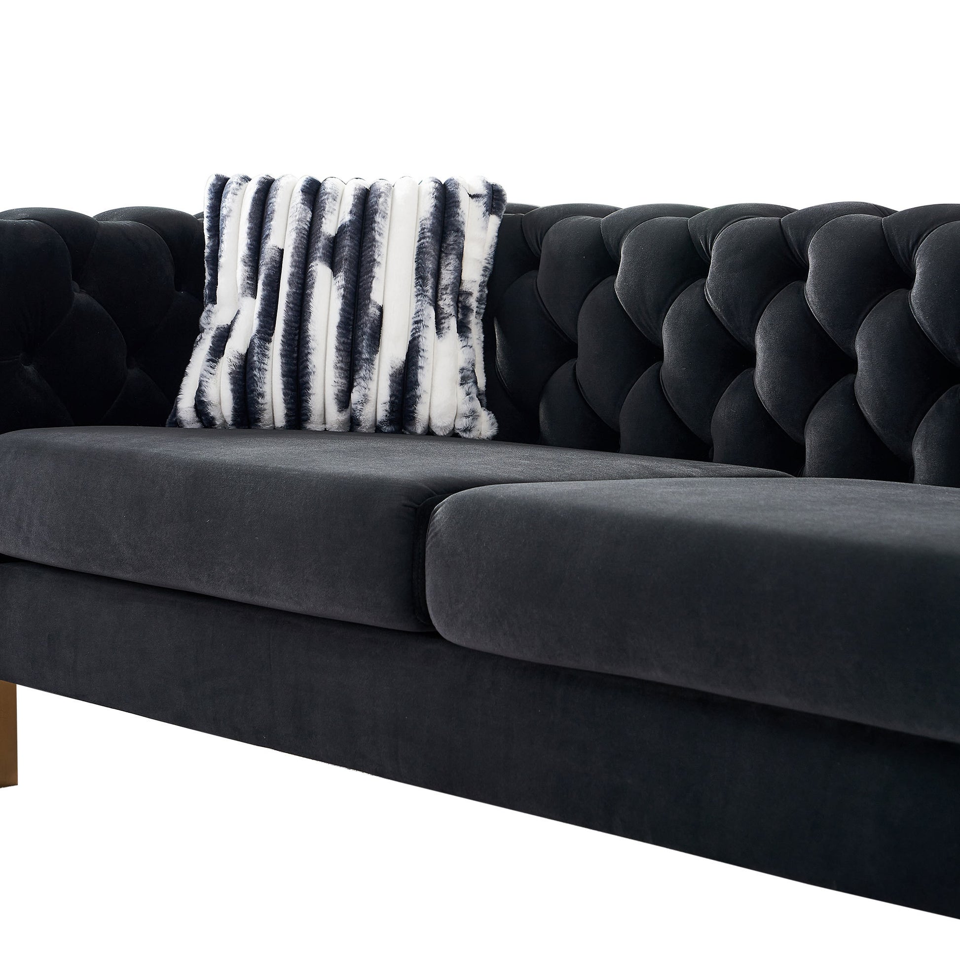 Chesterfield Modern Tufted Velvet Living Room Sofa, 84.25''W Couch,Black Black Velvet Wood Primary Living Space Tufted Back Modern Square Arms Foam Velvet 2 Seat