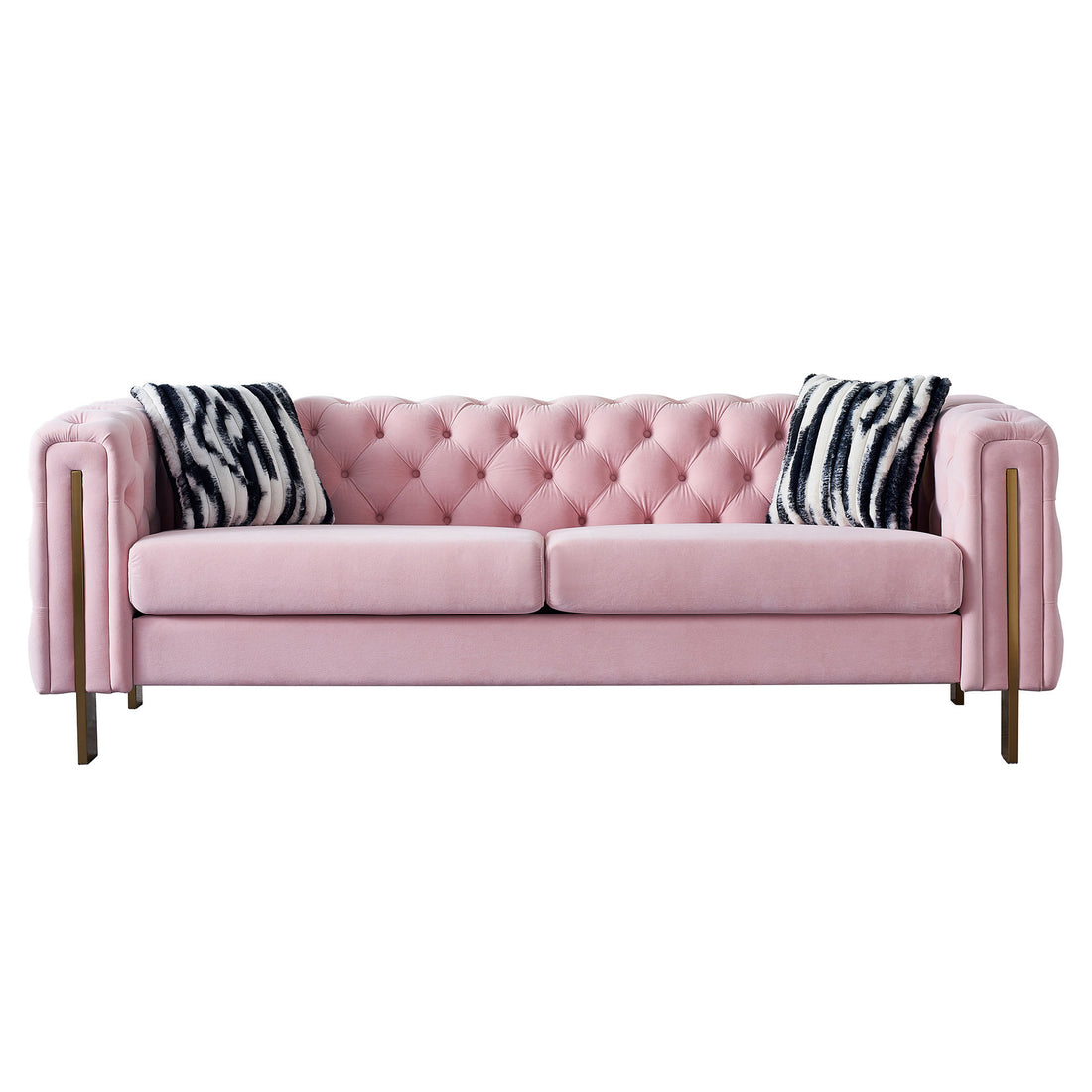 Chesterfield Modern Tufted Velvet Living Room Sofa, 84.25''W Couch,Pink Pink Foam Velvet