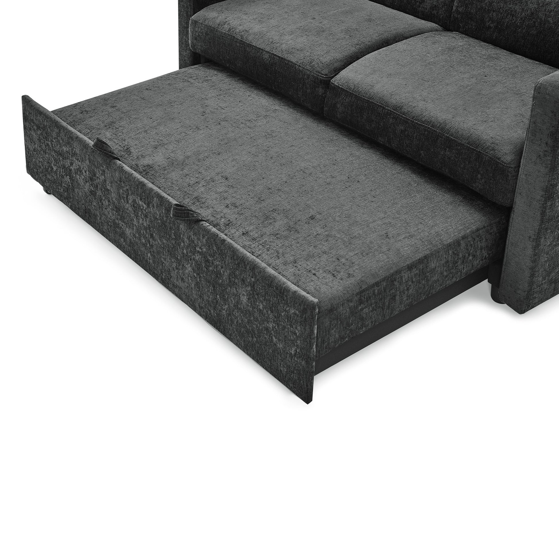 Loveseats Sofa Bed With Pull Out Bed,Adjsutable Back And Two Arm Pocket,Black 54.5"X33"X31.5" Black Chenille