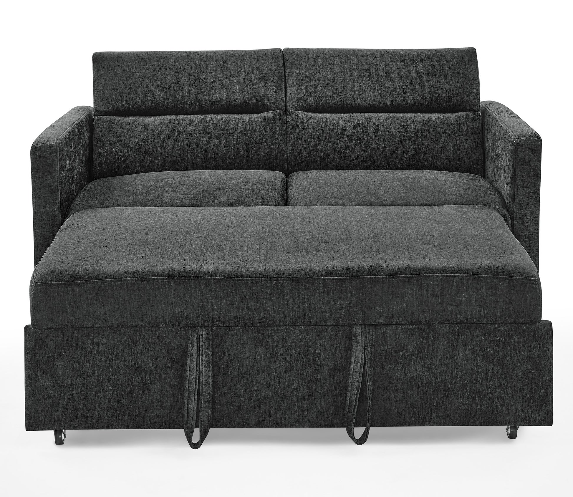 Loveseats Sofa Bed With Pull Out Bed,Adjsutable Back And Two Arm Pocket,Black 54.5"X33"X31.5" Black Chenille