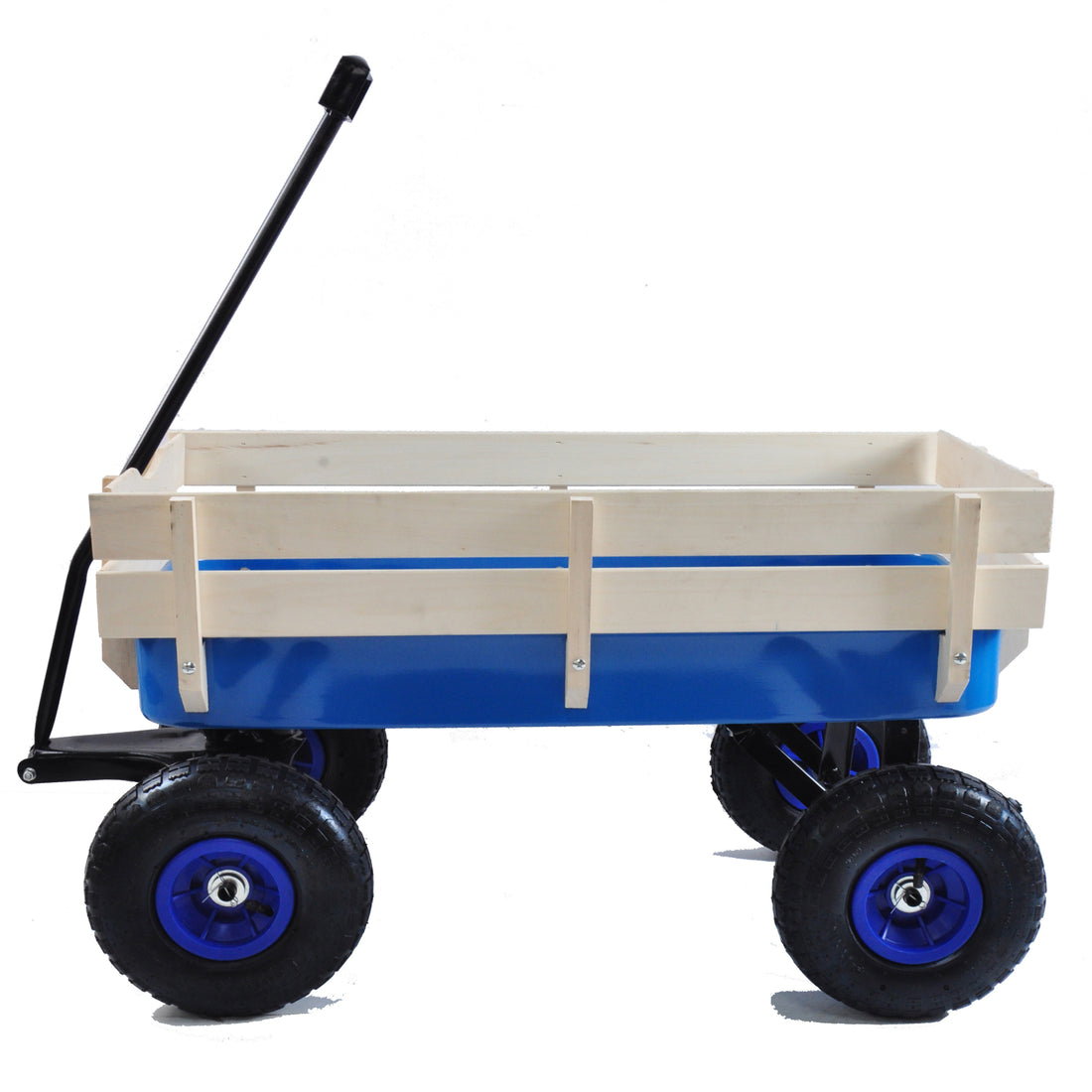 Outdoor Wagon All Terrain Pulling Wood Railing Air Tires Garden Cart Blue Steel