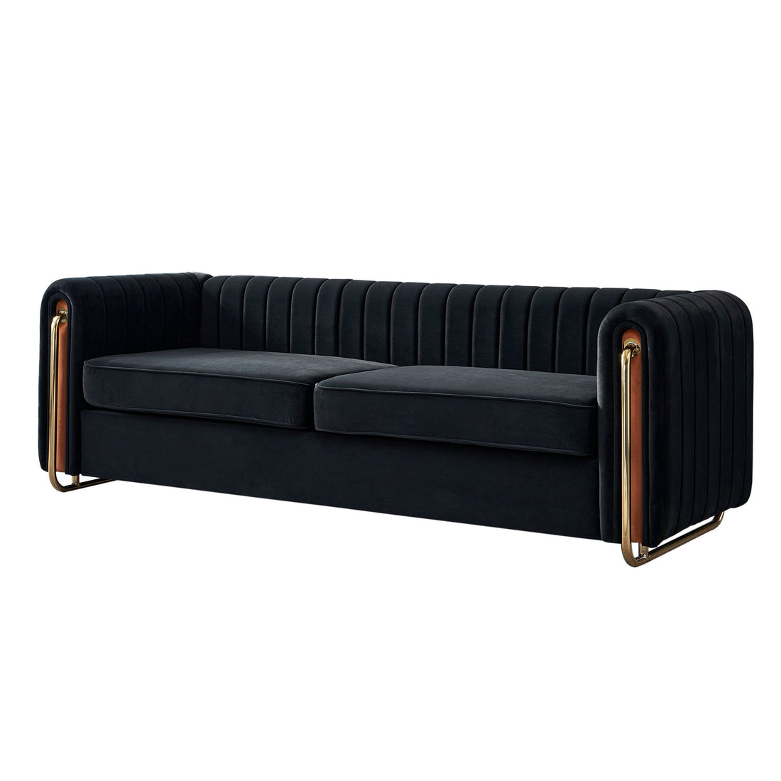 Contemporary Velvet Sofa Couch 84.25''W For Living Room, Black Black Velvet Wood Primary Living Space Tufted Back Modern Rolled Arms Foam Velvet 2 Seat