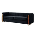 Contemporary Velvet Sofa Couch 84.25''W For Living Room, Black Black Velvet Wood Primary Living Space Tufted Back Modern Rolled Arms Foam Velvet 2 Seat