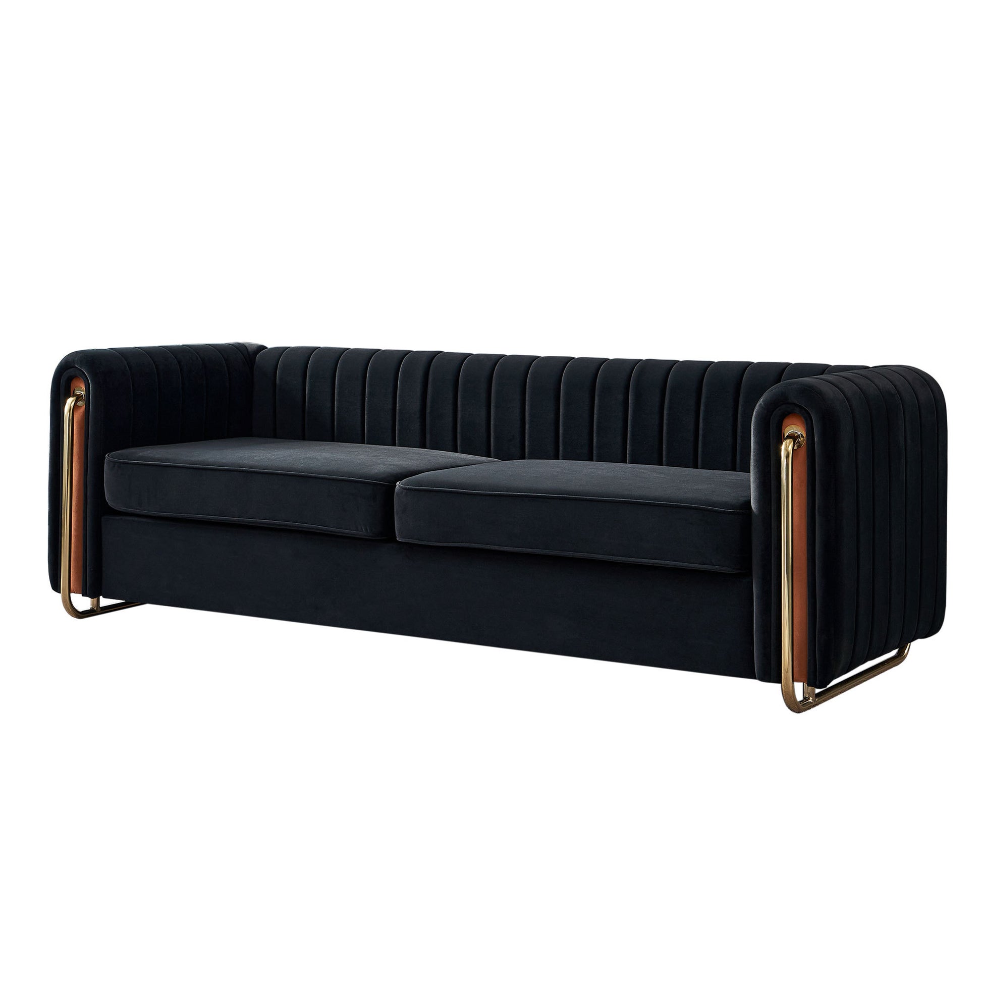 Contemporary Velvet Sofa Couch 84.25''W For Living Room, Black Black Velvet Wood Primary Living Space Tufted Back Modern Rolled Arms Foam Velvet 2 Seat