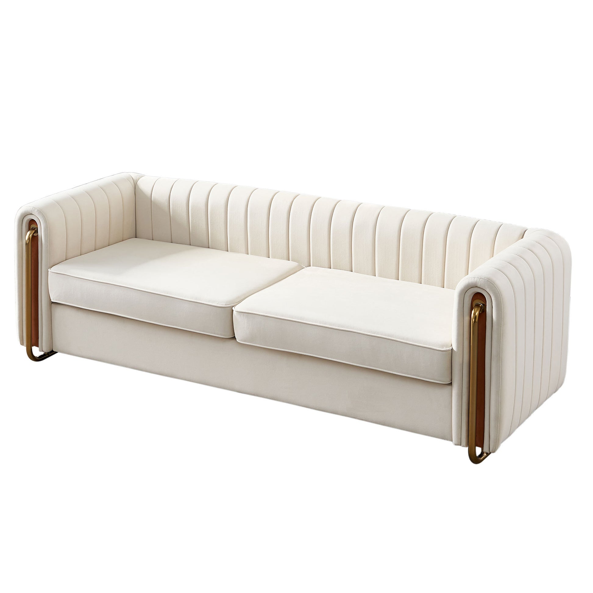 Contemporary Velvet Sofa Couch 84.25''W For Living Room, Beige Beige Velvet Wood Primary Living Space Tufted Back Modern Rolled Arms Foam Velvet 2 Seat