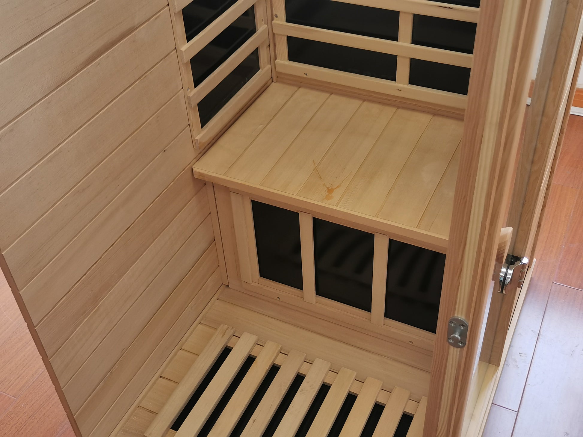 Mini Right Side Hemlock Sauna Room Roof & Floor Natural Solid Wood