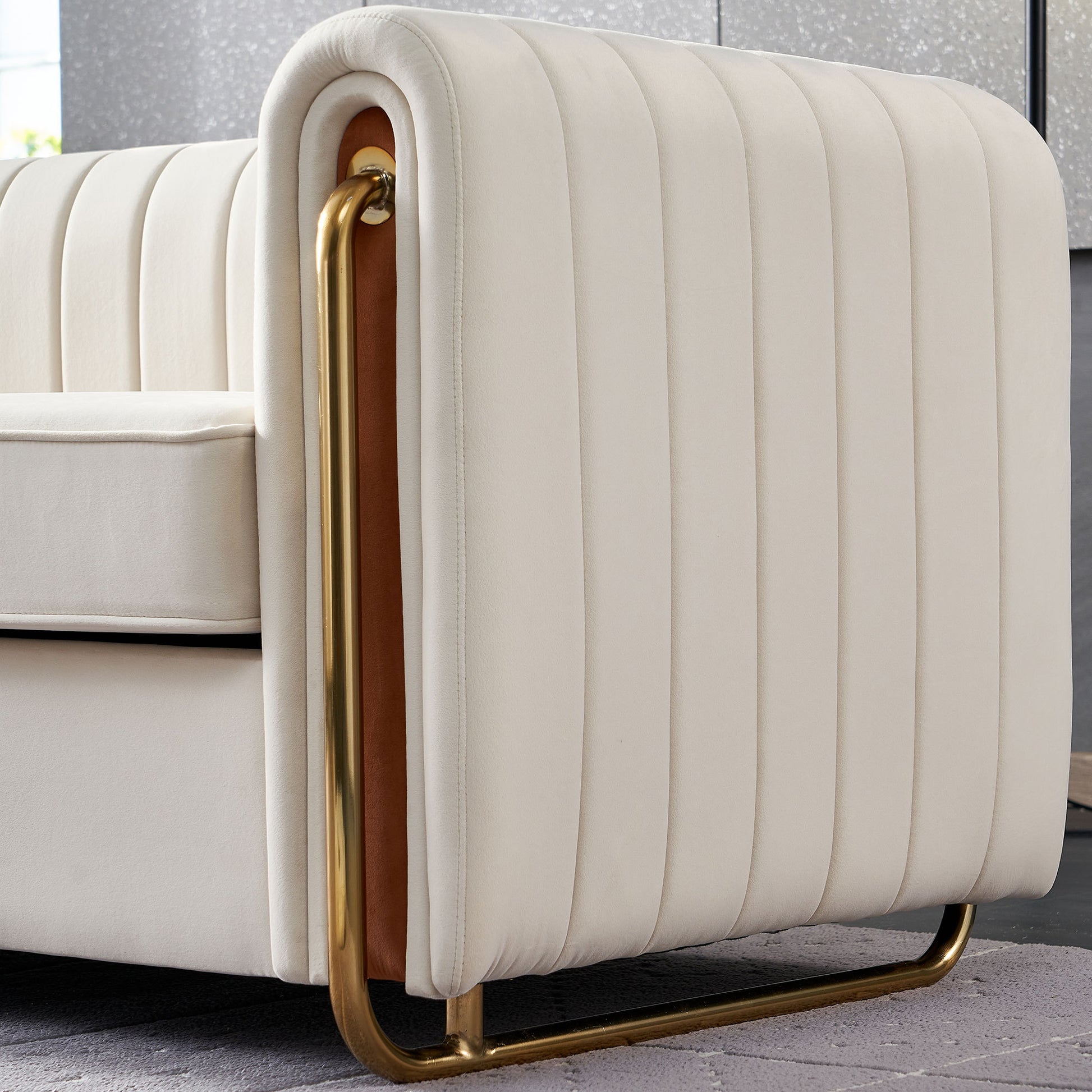 Contemporary Velvet Sofa Couch 84.25''W For Living Room, Beige Beige Velvet Wood Primary Living Space Tufted Back Modern Rolled Arms Foam Velvet 2 Seat